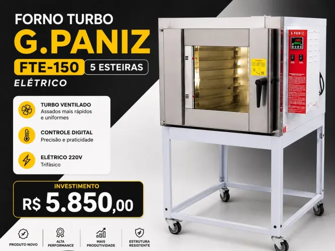 Forno Turbo G.Paniz FTE-150 Elétrico 5 Esteiras | Alta Performance para sua Produção