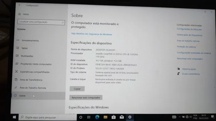 Notebook Dell I5 8° geração 16 RAM