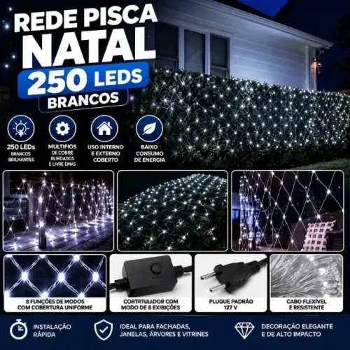 Rede Pisca-Pisca Natal 250 LEDs 3M Branco Frio - 110V - BM-N011 ?