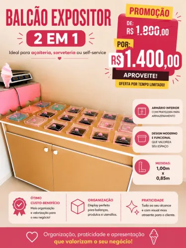 Vendo balcão para expositor para açaiteria / sorveteria