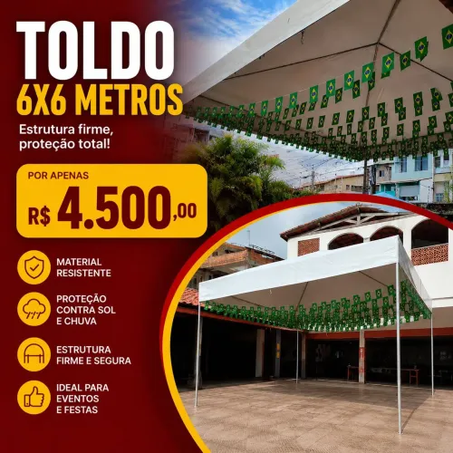 Toldo 6x6 metros estrutura firme proteção total 