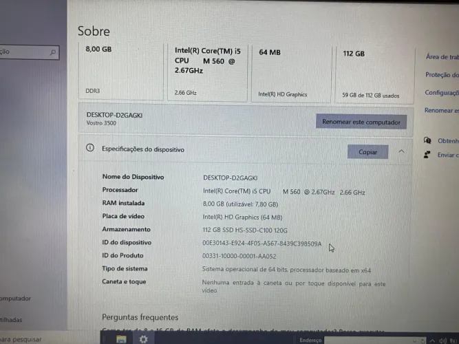Notebook Dell i5 / 8GB RAM / SSD 120GB / Tela Grande