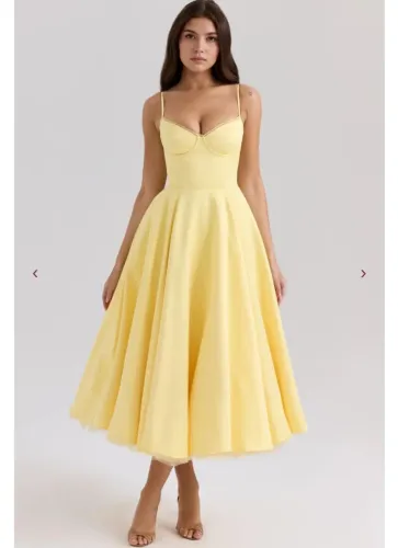 Vestido midi duas camadas, amarelo 