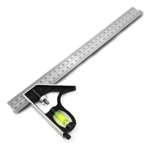 Reguá esquadro com nível inox 30cm-12pol ( Titanium )