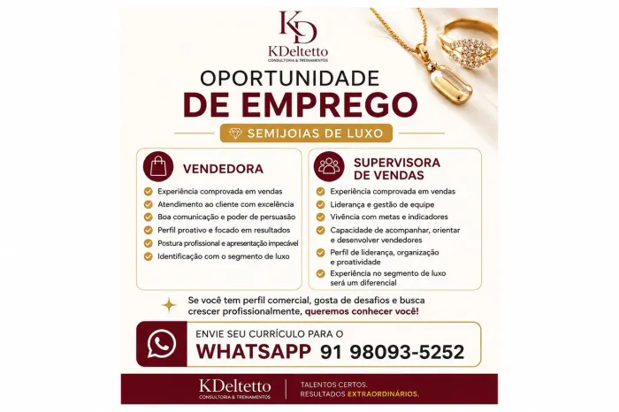 Temos vagas para Vendedoras