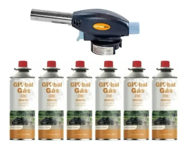 Kit Maçarico Portátil Com Controle Chama Globalmix + 6 Refil