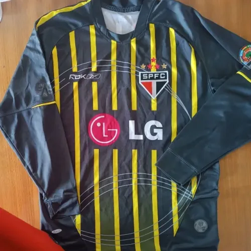 camisa original 2006 manga longa são paulo fc goleiro tamanho gg abelha reebok preta amare