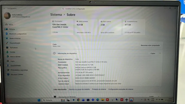 Notebook Dell Vostro 3520 Core i7 12ª Geração | 16GB RAM | NVIDIA MX550 2GB