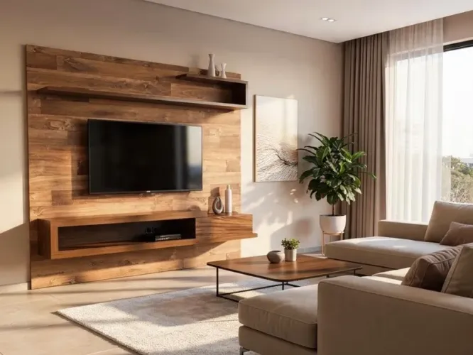 Painel tv com rack suspenso (marcenaria de alto padrão)