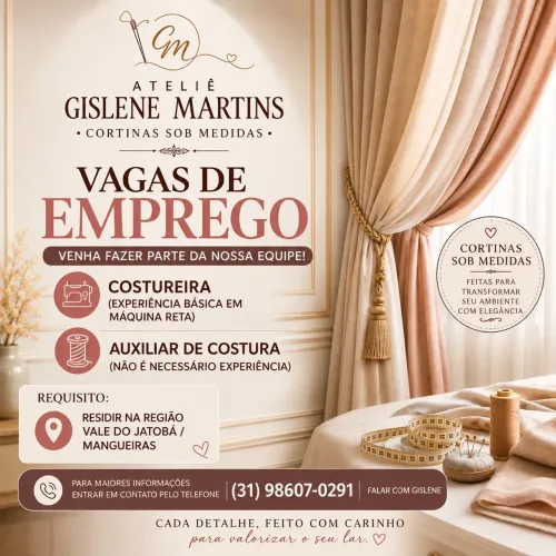 Vaga costureira e auxiliar de costura