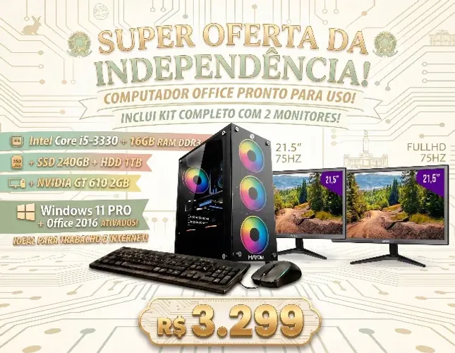 Seu Escritório Completo Hoje: Desempenho e 2 Telas por um Preço Incrível!