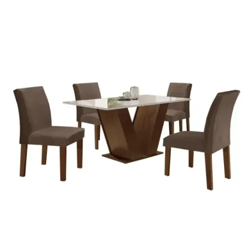 Mesa para Sala de Jantar com 4 Cadeiras Nova no Marrom