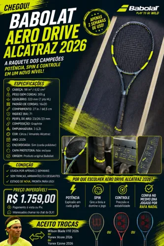 Raquete Babolat Aero Pro Drive 2026 Alcaraz 305g 98