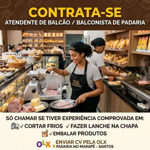 BALCONISTA DE PADARIA COM EXPERIÊNCIA
