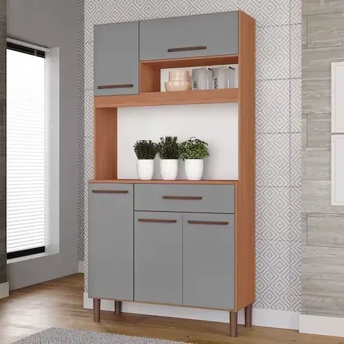 Armário de Cozinha Iguape 100% MDF Tuboarte 5 Portas e 1 Gaveta - Grafite