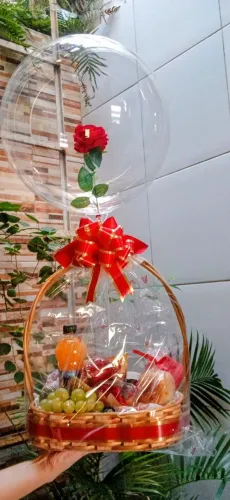 Cesta Café da Manhã Rosa Encantada Balão Buble.