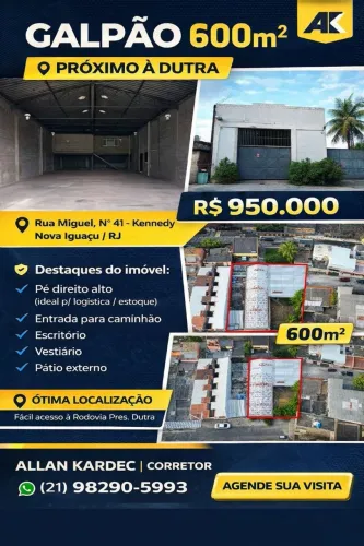 Vendo galpão 600m². Bairro: Kennedy, Nova Iguaçu/RJ