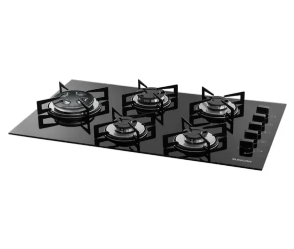 Fogão de Mesa Cooktop 5 Bocas Vidro Preto à Gás Suggar FG5535VP