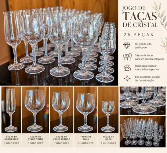 Jogo de 25 Taças de Cristal