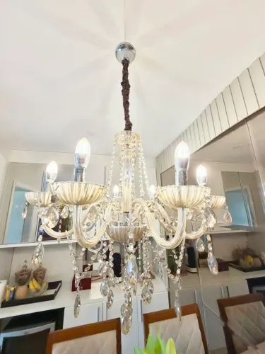 Lustre Candelabro Cristal 8 braços Cor Champagne