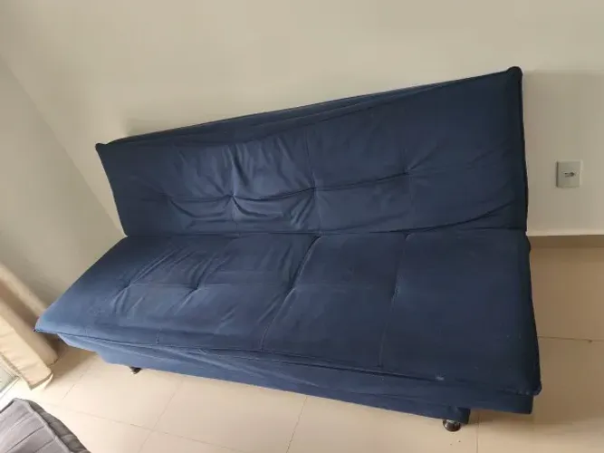 Sofá-cama Casal Reclinável Suede - Azul