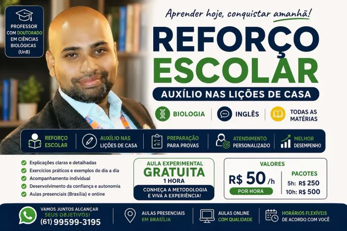 Aulas de Reforço Escolar e Auxílio nas Lições | Inglês e Biologia