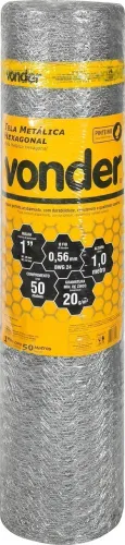 Tela metálica hexagonal, malha 1", 24 BWG x 1,0 m, com 50 m, pinteiro, VONDER