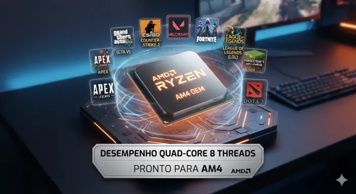 Processador Ryzen 5 1400 AM4 Quad-Core 8 Threads INTELIGENTE 3.2GHz BASE A 3.4GHz TURBO