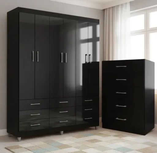 Conjunto Guarda-Roupa Casal 6 Portas com Cômoda Aruba