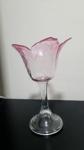 Castiçal tulipa antigo de vidro