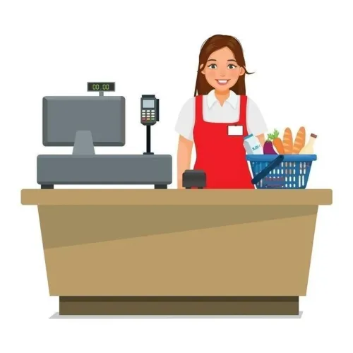 Caixa de supermercado e repositor 