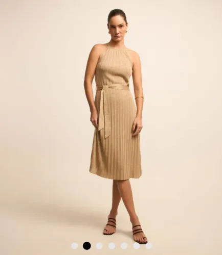 Vestido festa plissado e fio dourado Cortelle Renner