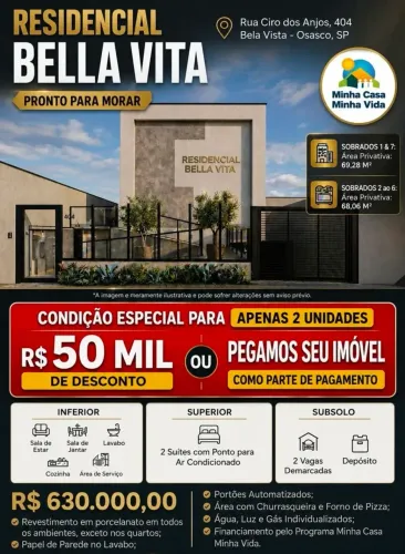 Casa em Condomínio com 69 metros e 2 Suites e 2 Vagas no Bela Vista - Osasco.