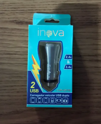 Carregador veicular Inova duplo USB (2.4A/3.4A)