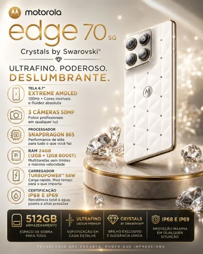 Motorola Edge 70 5G 512GB Crystals. Só venda. Lançamento.