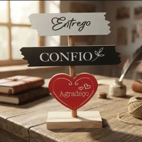 Placa Decorativa De Mesa Entrego Confio Agradeço Mdf 25x18cm