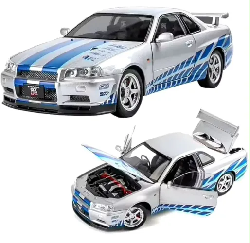 Carro Metal Nissan Skyline GTR R34 Brien Velozes e Furiosos 1/32 Carrinho 14cm