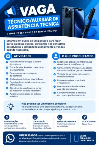 VAGA - TÉCNICO DE ASSISTÊNCIA TÉCNICA DE CELULAR