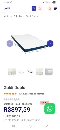 Colchão casal de espuma guldi, 1,5 ano de uso.