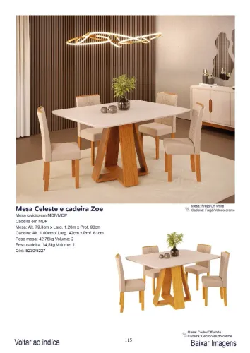 Mesa de jantar Celeste 1.20x0.90cm