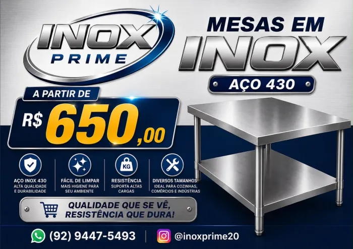 Mesas em inox a pronta entrega