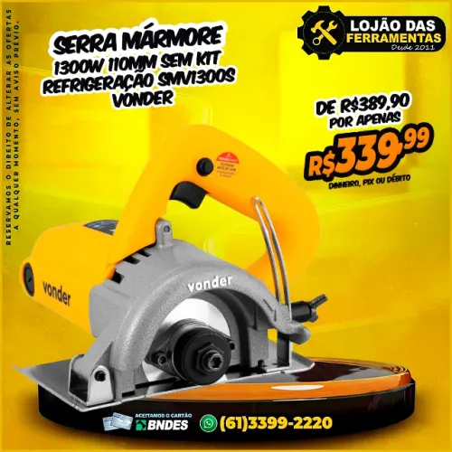Serra Mármore 1300w 110mm Sem Kit Refrigeração Smv1300s Vonder