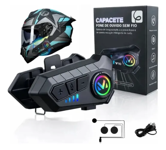 Fone De Ouvido De Capacete Moto Bluetrooth Controle De Voz