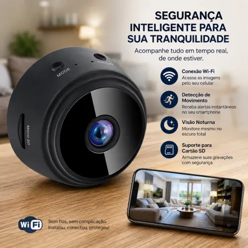 Mini Câmera WiFi Espiã HD 1080P - Com Visão Noturna e Segurança 24h Pelo Celular 