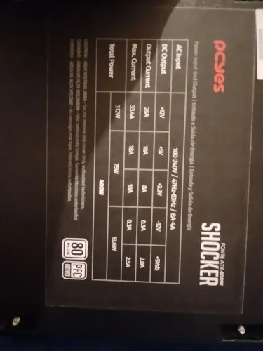 Fonte ATX shocker 80 plus white 400w