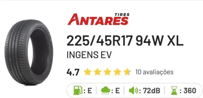 PNEU 225/45R17 94W XL INGENS EV - VALOR REFERENTE AO PAR COM MENOS DE 10milKM Rodados