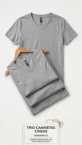 Kit 3 Camisetas Cinza Tamanho G - Seminovas (Usadas 1 vez)