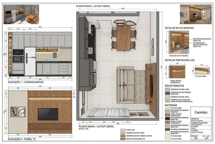 Projeto de interiores para apartamento de 52m² em São Paulo (especialista)