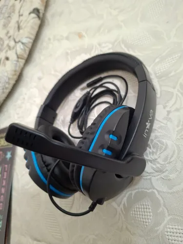 Headset Inova Preto e azul - Com Microfone e Ajuste de Volume - Conexão P3