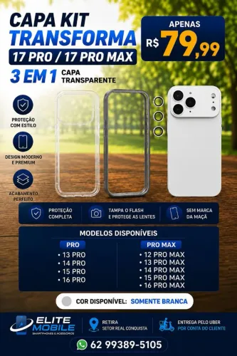 CAPA KIT TRANSFORMA 3 EM 1 PARA IPHONE 17 PRO / 17 PRO MAX